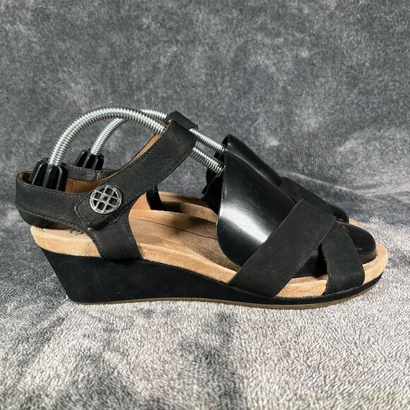 🧡UGG Black  Nubuck Leather Ankle Strap Wedge Sandals Women Sz 10 - Picture 1 of 7